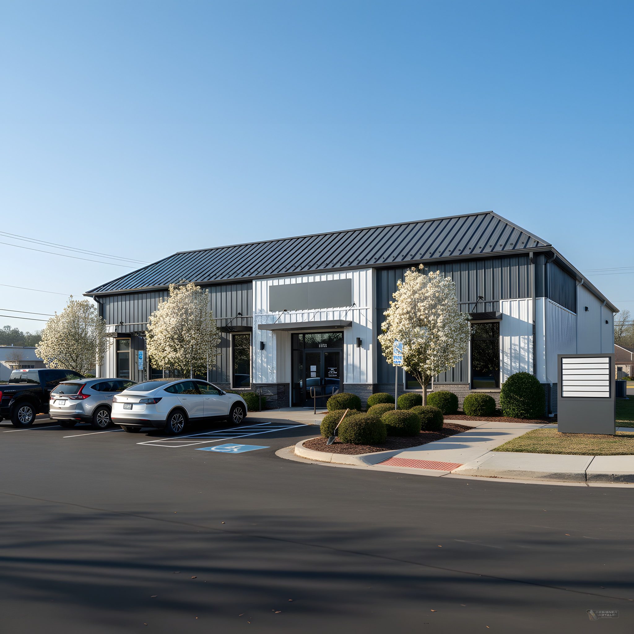 Commercial building with metal panels